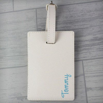 (image for) Personalised Blue Name Cream Luggage Tag