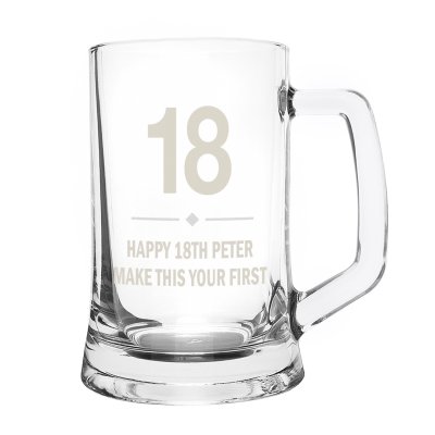 (image for) 18th Birthday Gift Big Age Glass Pint Stern Tankard