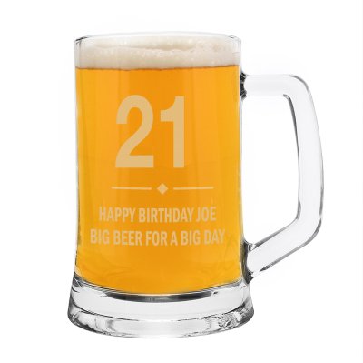 (image for) 21st Birthday Gift Big Age Glass Pint Stern Tankard