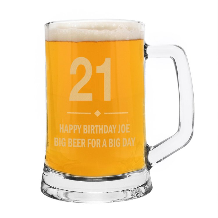 (image for) 21st Birthday Gift Big Age Glass Pint Stern Tankard - Click Image to Close