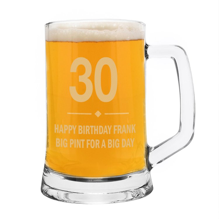 (image for) 30th Birthday Gift Big Age Glass Pint Stern Tankard - Click Image to Close