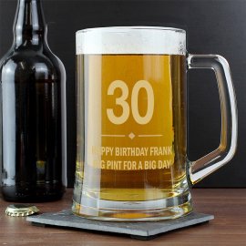 (image for) 30th Birthday Gift Big Age Glass Pint Stern Tankard