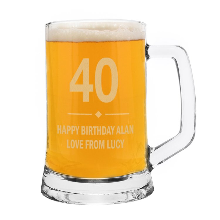 (image for) 40th Birthday Gift Big Age Glass Pint Stern Tankard - Click Image to Close