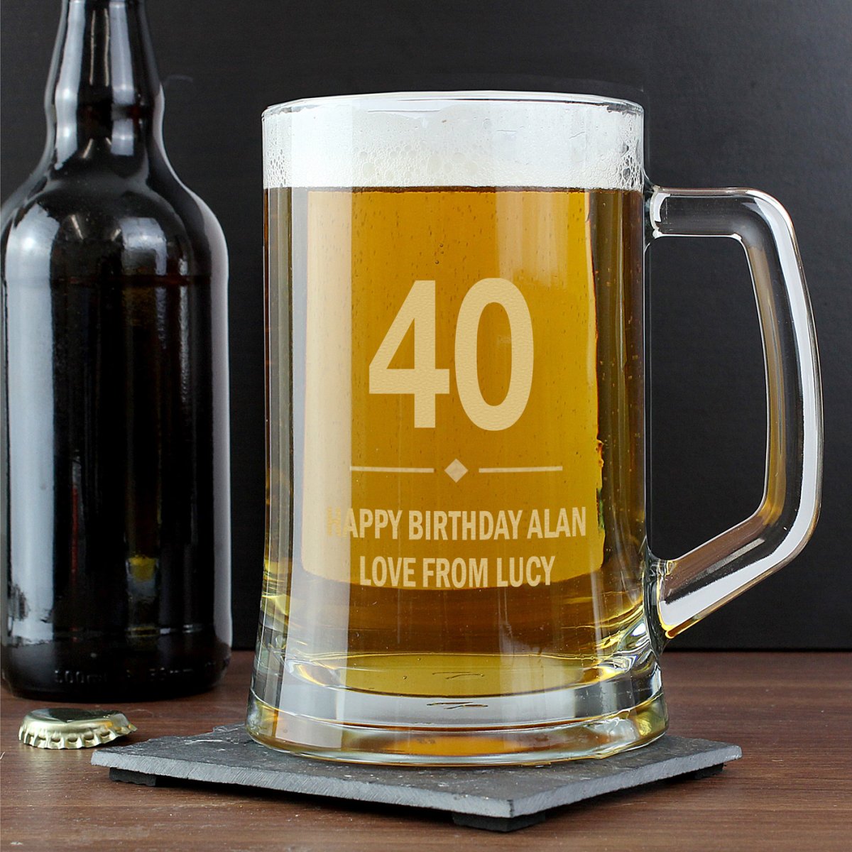 (image for) 40th Birthday Gift Big Age Glass Pint Stern Tankard