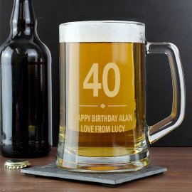 (image for) 40th Birthday Gift Big Age Glass Pint Stern Tankard