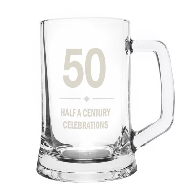 (image for) 50th Birthday Gift Big Age Glass Pint Stern Tankard