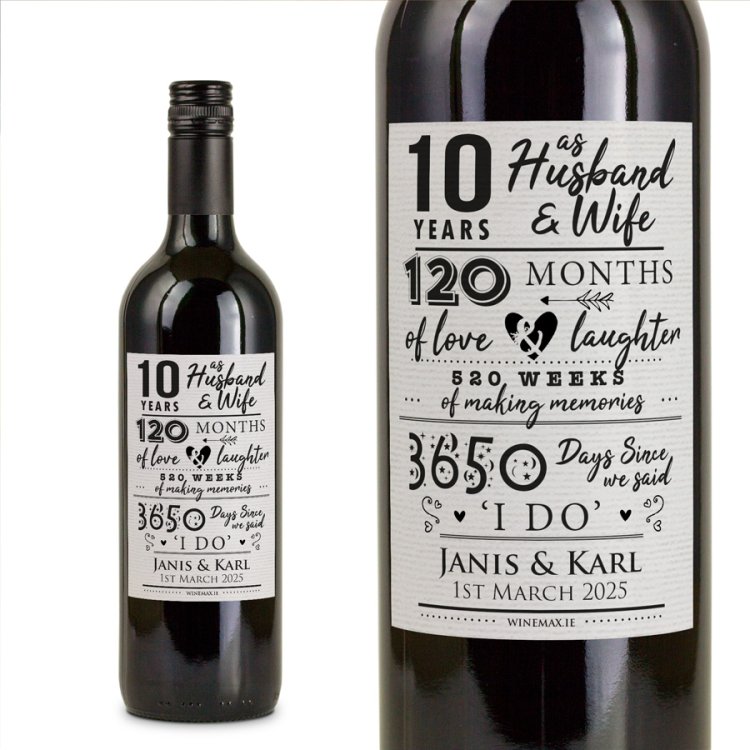 (image for) 10 Year Anniversary Gift Personalised Wine Gift - Click Image to Close