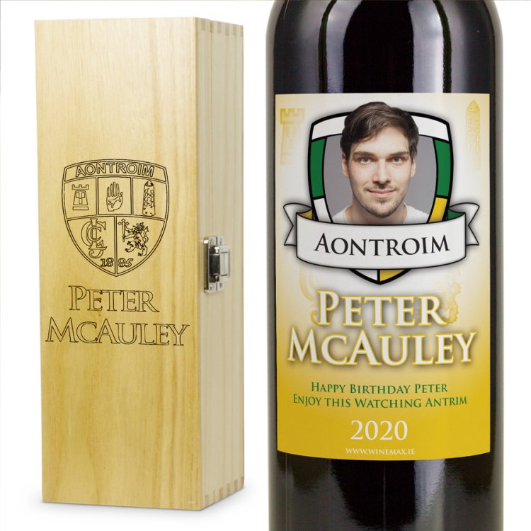 (image for) Antrim GAA Personalised Wine and Engraved Box Gift Set - Click Image to Close