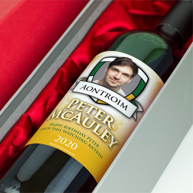 (image for) Antrim GAA Fan Personalised Wine Gift - Click Image to Close