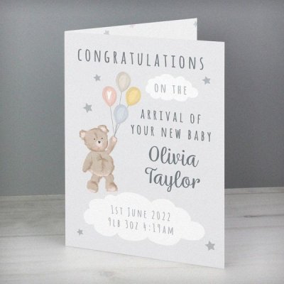 (image for) Personalised Teddy & Balloons Card