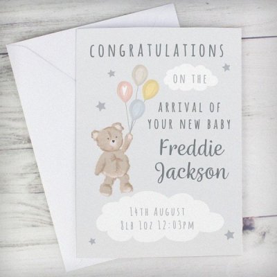 (image for) Personalised Teddy & Balloons Card
