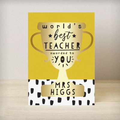 (image for) Personalised World's Best Teacher Trophy Greeting Card