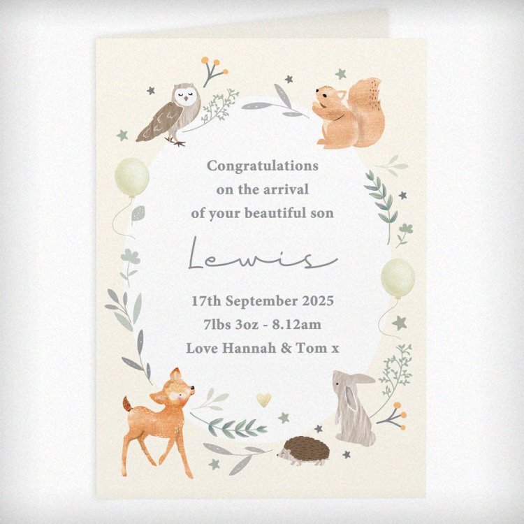 Modal Additional Images for Personalised Woodland Animals New Baby Card