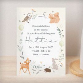 (image for) Personalised Woodland Animals New Baby Card