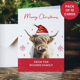(image for) Personalised Highland Cow Pack of 10 Christmas Cards