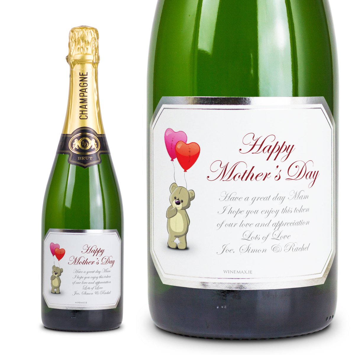 (image for) Silver Love Bear Personalised Mothers Day Champagne Gift