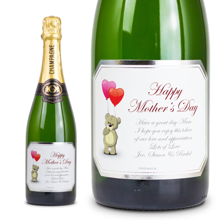 (image for) Silver Love Bear Personalised Mothers Day Champagne Gift - Click Image to Close