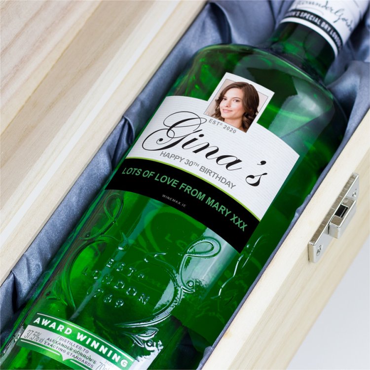 (image for) 30th Birthday Gift Gordons Personalised Gin Bottle 70cl - Click Image to Close