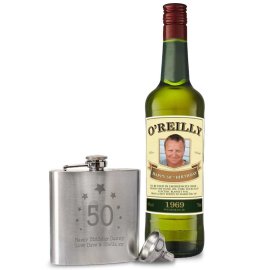 (image for) Irish Personalised Whiskey 70cl & Age Hip Flask Hamper