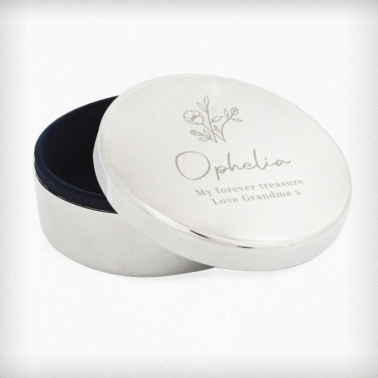 Modal Additional Images for Personalised Floral Round Trinket Box