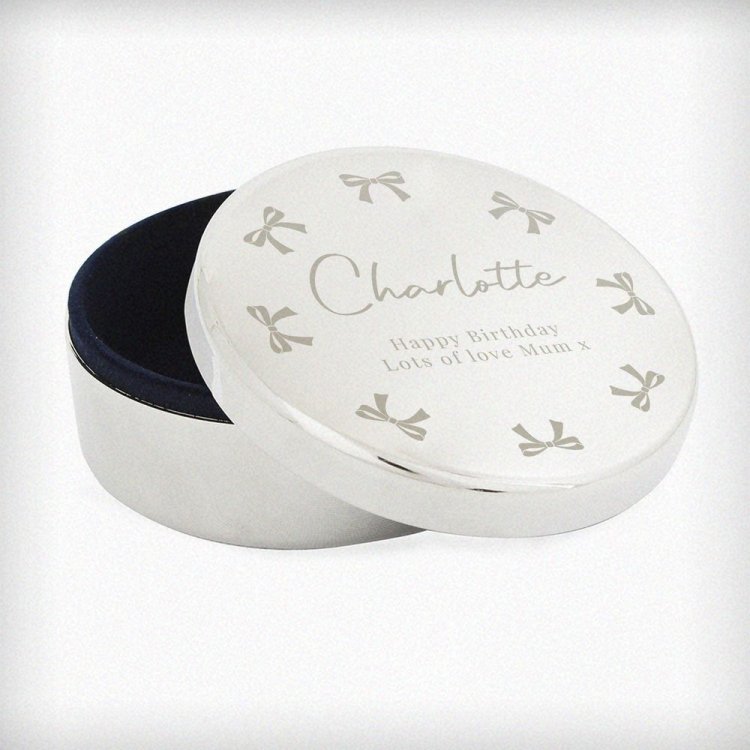 Modal Additional Images for Personalised Bow Round Trinket Box