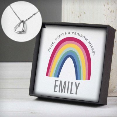 (image for) Personalised Rainbow Sentiment Silver Tone Necklace and Box