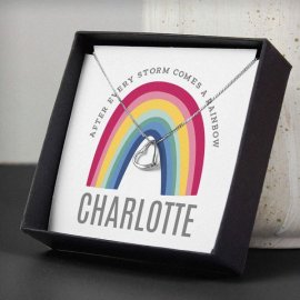 (image for) Personalised Rainbow Sentiment Silver Tone Necklace and Box
