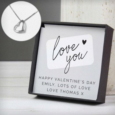 (image for) Personalised Love you Sentiment Silver Tone Necklace and Box