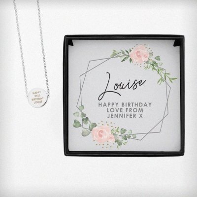 (image for) Personalised Abstract Rose Sentiment Silver Tone Necklace and Box