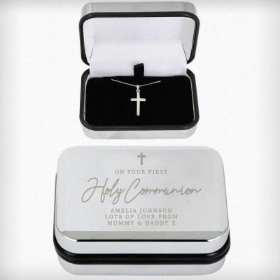 (image for) Personalised First Holy Communion Box & Cross Necklace Set