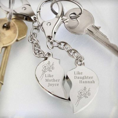 (image for) Personalised Floral Mother Daughter Two Heart Keyring