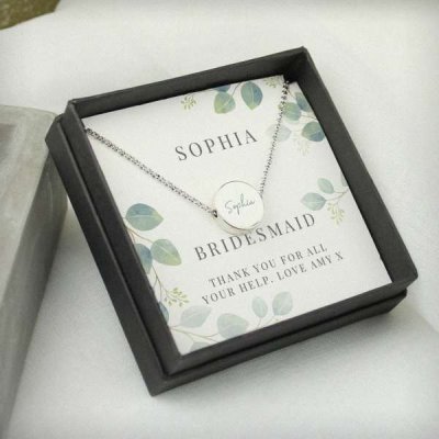 (image for) Personalised Botanical Sentiment Silver Tone Necklace and Box