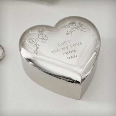 (image for) Personalised Floral Free Text Heart Trinket Box