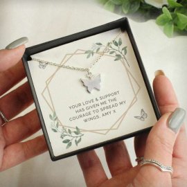 (image for) Personalised Botanical Sentiment Butterfly Necklace and Box