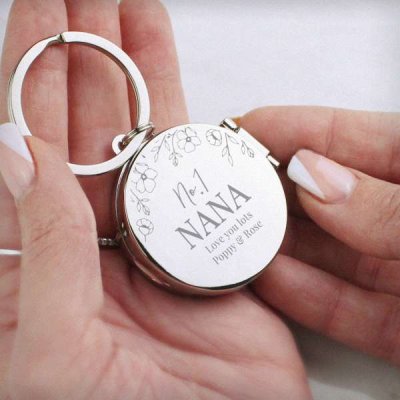 (image for) Personalised Floral Round Photo Frame Keyring