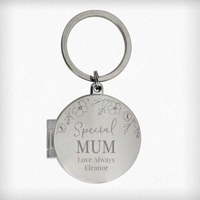 (image for) Personalised Floral Round Photo Frame Keyring