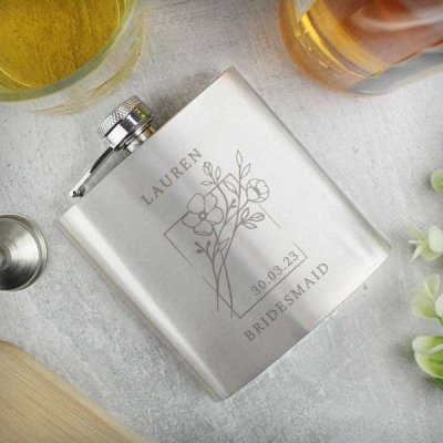 (image for) Personalised Monochrome Floral Wedding Party Hip Flask