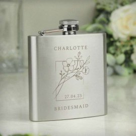 (image for) Personalised Monochrome Floral Wedding Party Hip Flask