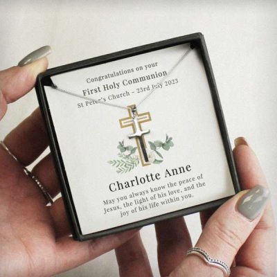(image for) Personalised Floral Sentiment Cross Necklace and Box