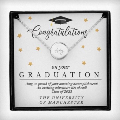 (image for) Personalised Graduation Sentiment Silver Tone Necklace and Box