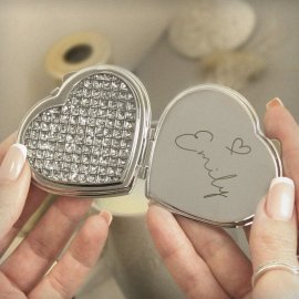 (image for) Personalised Name Diamante Heart Compact Mirror