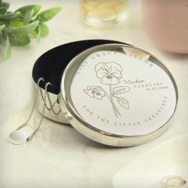 (image for) Personalised February Birth Flower Round Trinket Box