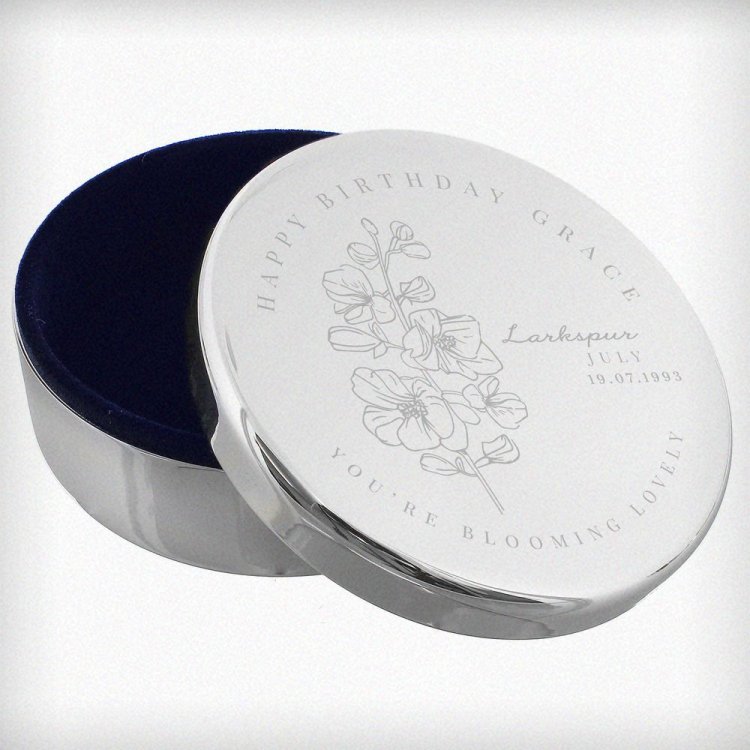 Modal Additional Images for Personalised July Birth Flower Round Trinket Box