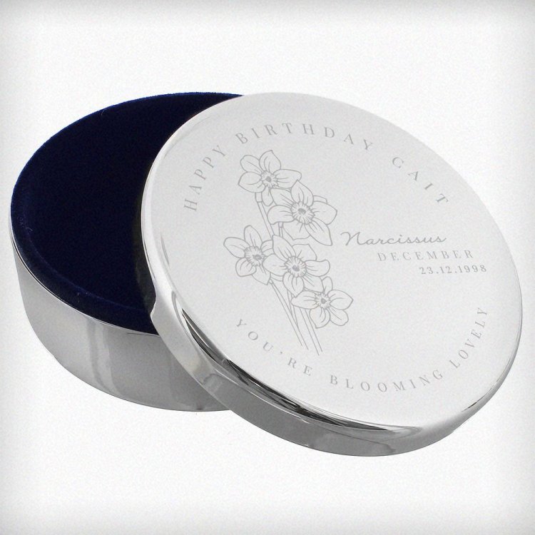Modal Additional Images for Personalised December Birth Flower Round Trinket Box