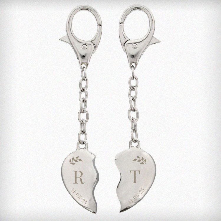 Modal Additional Images for Personalised Foliage Two Hearts Keyring