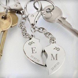 (image for) Personalised Foliage Two Hearts Keyring