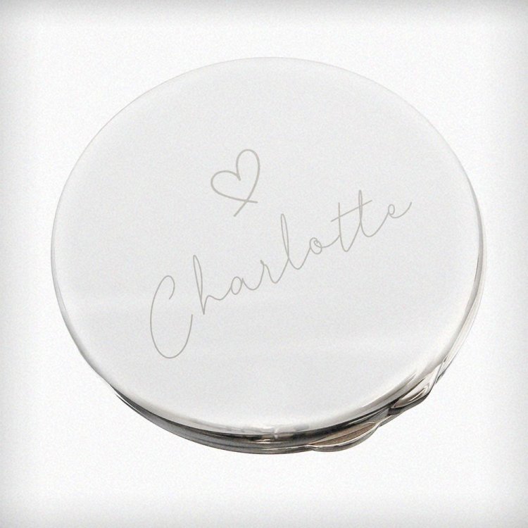 Modal Additional Images for Personalised Silver Heart Motif Round Compact mirror