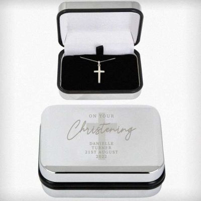 (image for) Personalised Christening Trinket Box & Cross Necklace Set