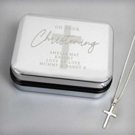(image for) Personalised Christening Trinket Box & Cross Necklace Set