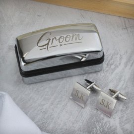 (image for) Personalised Groom Wedding Cufflinks and Box Set